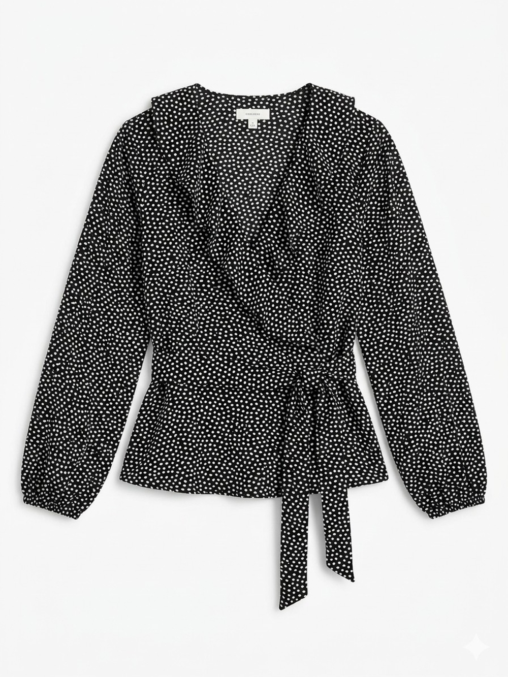 Max Studio Black & White Polka Dot Wrap Blouse